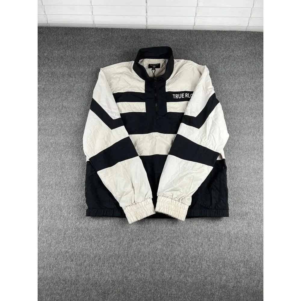 True Religion Black‎ and White Stripe Zip Pullover Nylon Outer Shell Coats Sz XL